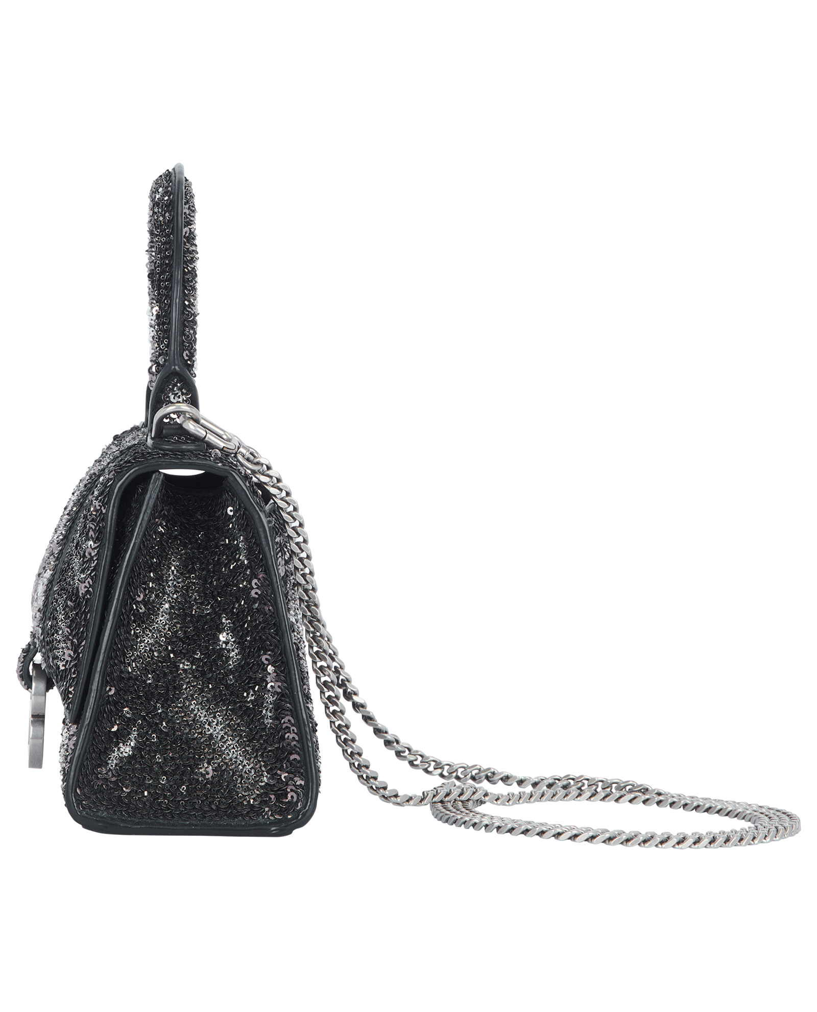 Hourglass XS Top Handle, &pound;850, Handbags, Black/Grey, Leather/Sequins, Bottom view
